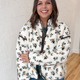 Floral Sherpa Jacket- Cream