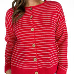 Stripe Button Cardigan -Red - Ana Patricia Boutique