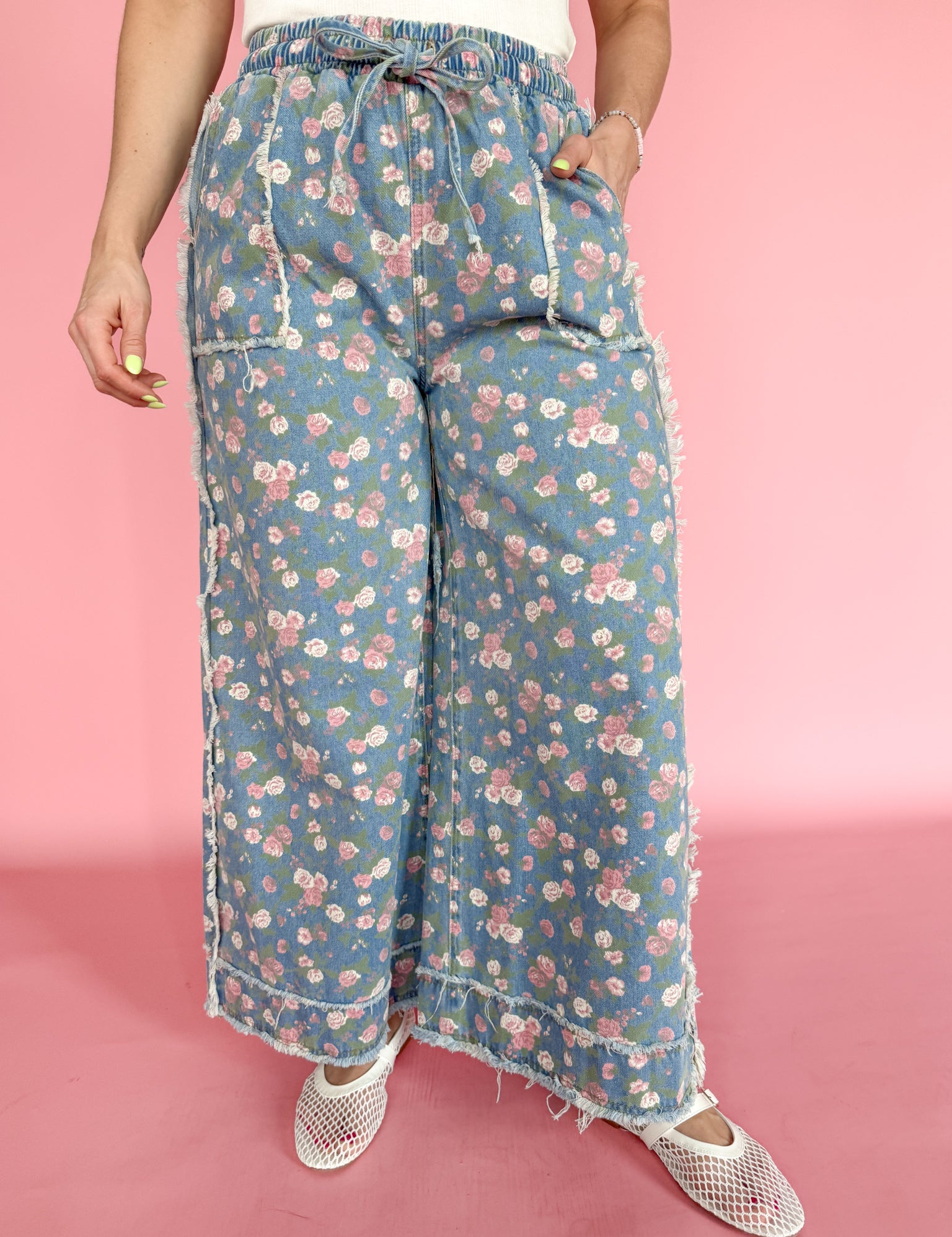 Boho Floral Denim Pants - Ana Patricia Boutique