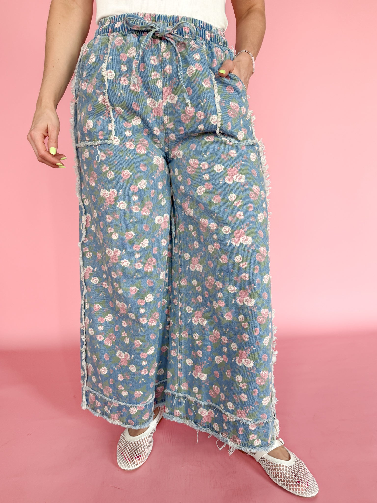 Boho Floral Denim Pants - Ana Patricia Boutique