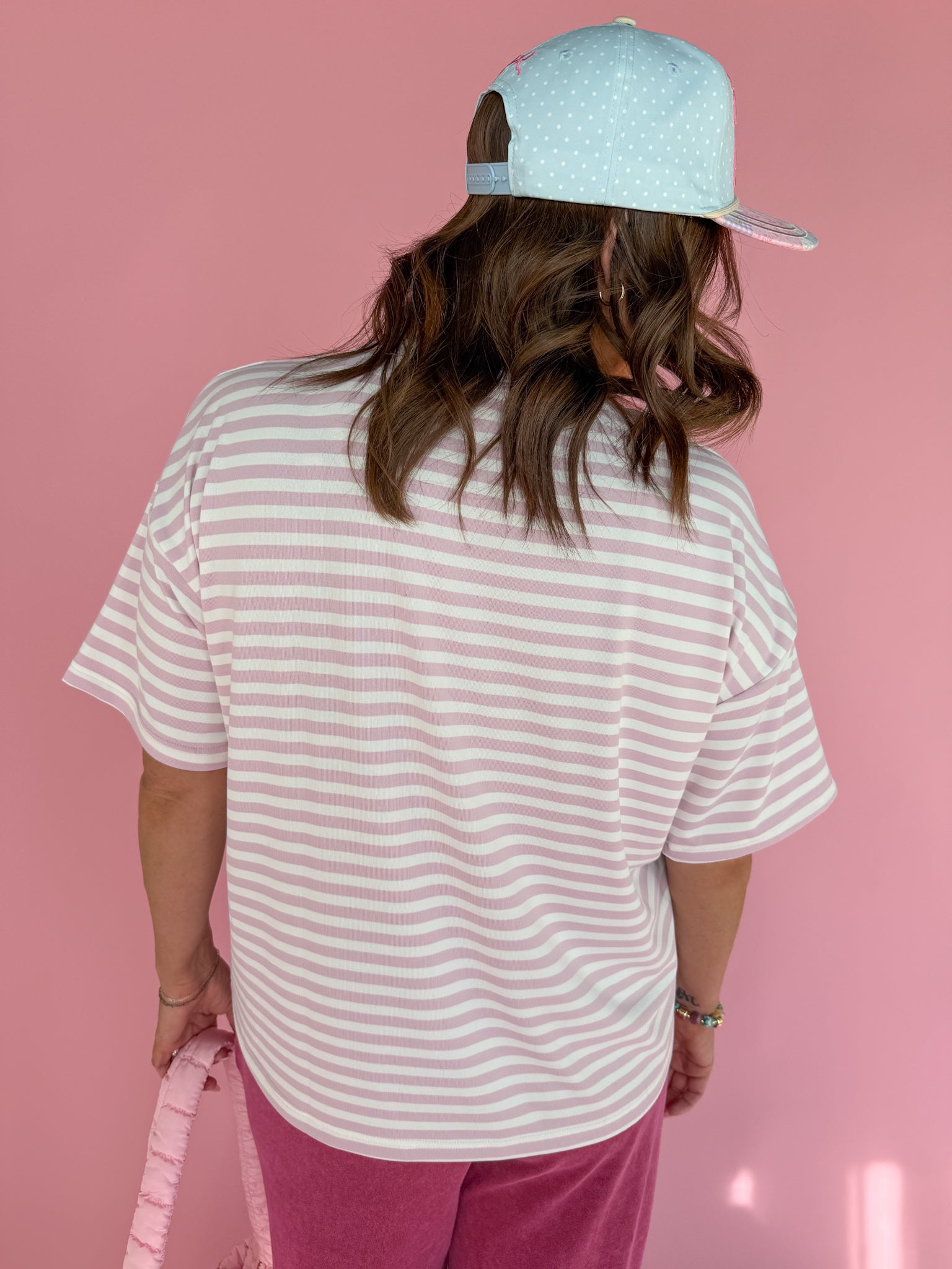 Oversized Stripe Tee- Pink/White - Ana Patricia Boutique