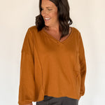 Rust Oversized V Neck Pullover - Ana Patricia Boutique