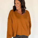 Rust Oversized V Neck Pullover - Ana Patricia Boutique