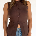 Sleeveless Knit Vest- Brown - Ana Patricia Boutique