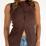 Sleeveless Knit Vest- Brown - Ana Patricia Boutique