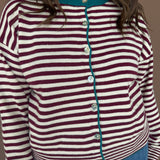 Striped Sweater Cardigan- Wine