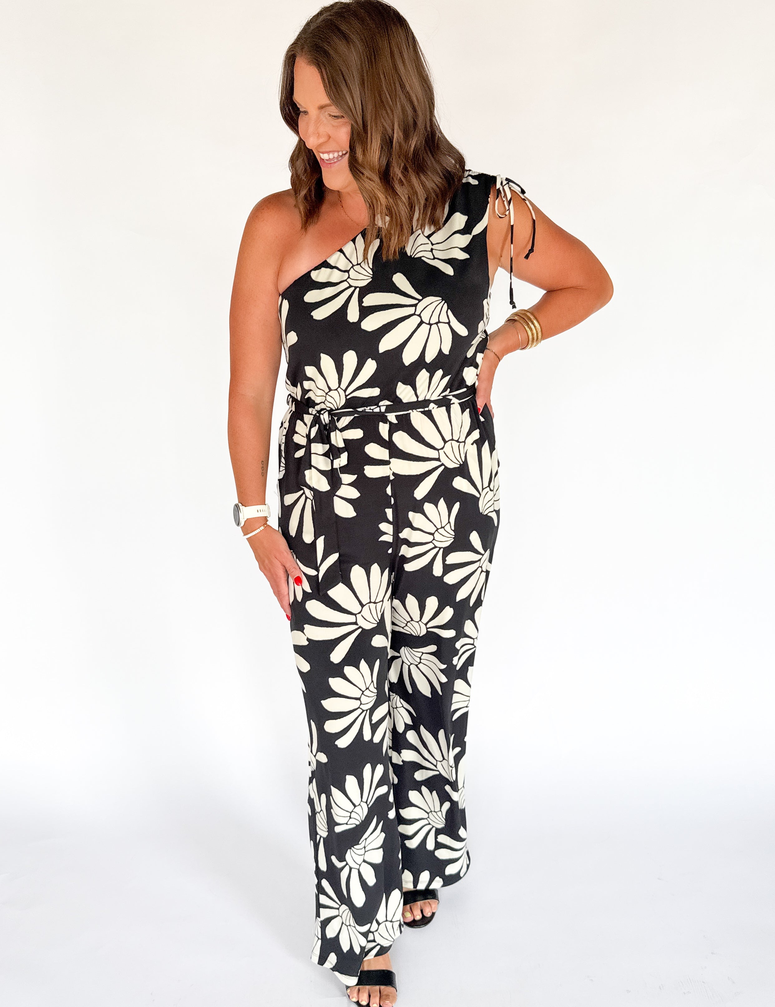 One Shoulder Wide Leg Jumpsuit- Black - Ana Patricia Boutique