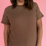 Textured Stripe Tee- Mocha - Ana Patricia Boutique