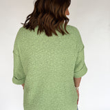 Textured 3/4 Sleeve Sweater- Lime