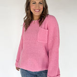 Oversized Front Pocket Sweater- Pink - Ana Patricia Boutique