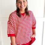 Striped Side Slit Top- Red/Cream - Ana Patricia Boutique