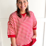 Striped Side Slit Top- Red/Cream - Ana Patricia Boutique