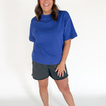 Crew Neck Short Sleeve Top- Blue - Ana Patricia Boutique