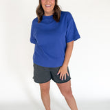 Crew Neck Short Sleeve Top- Blue - Ana Patricia Boutique