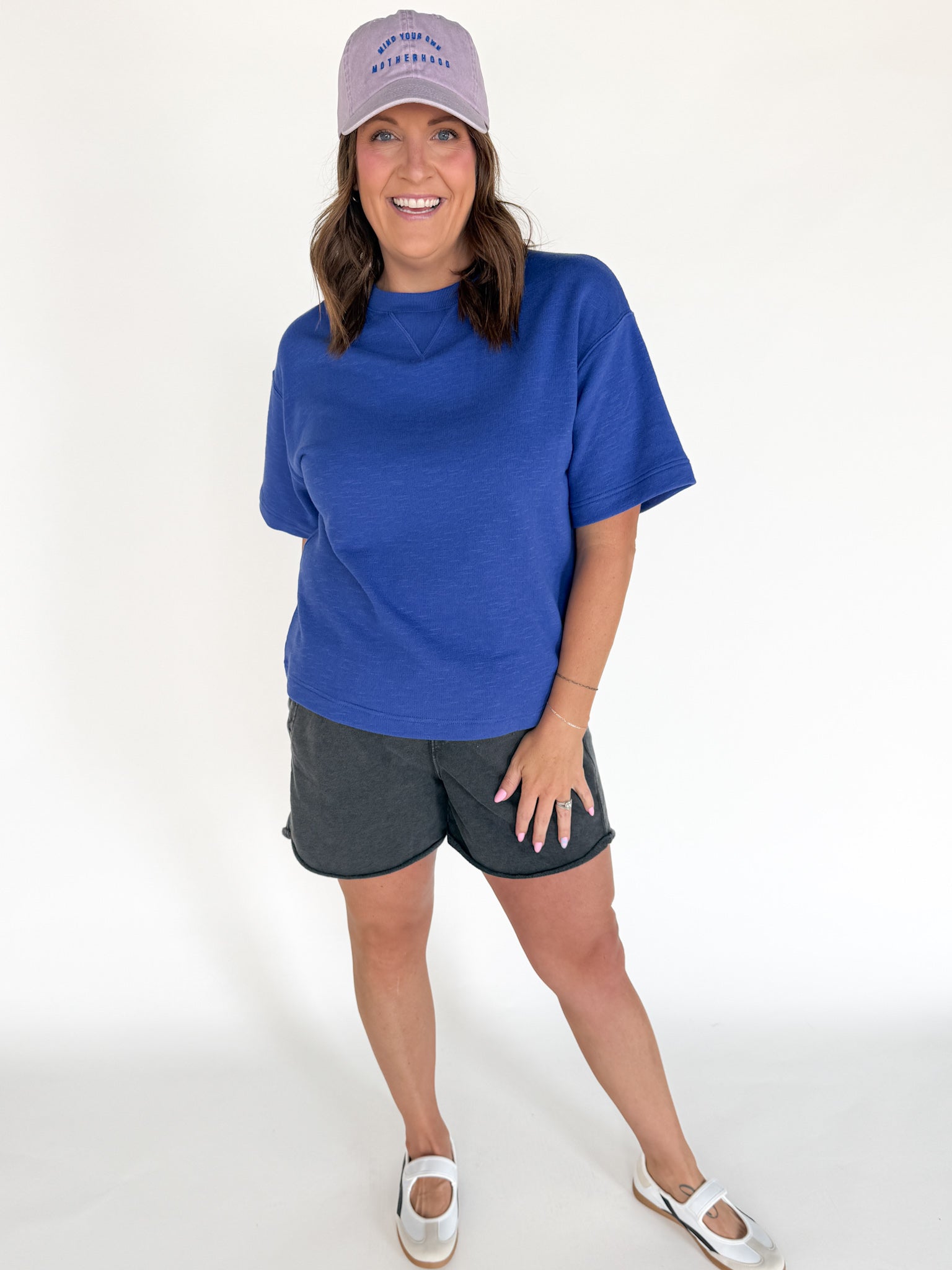 Crew Neck Short Sleeve Top- Blue - Ana Patricia Boutique