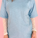 Lace Sleeve Layered T Shirt-Blue