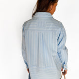 Oversized Stripe Button Up Top- Blue - Ana Patricia Boutique