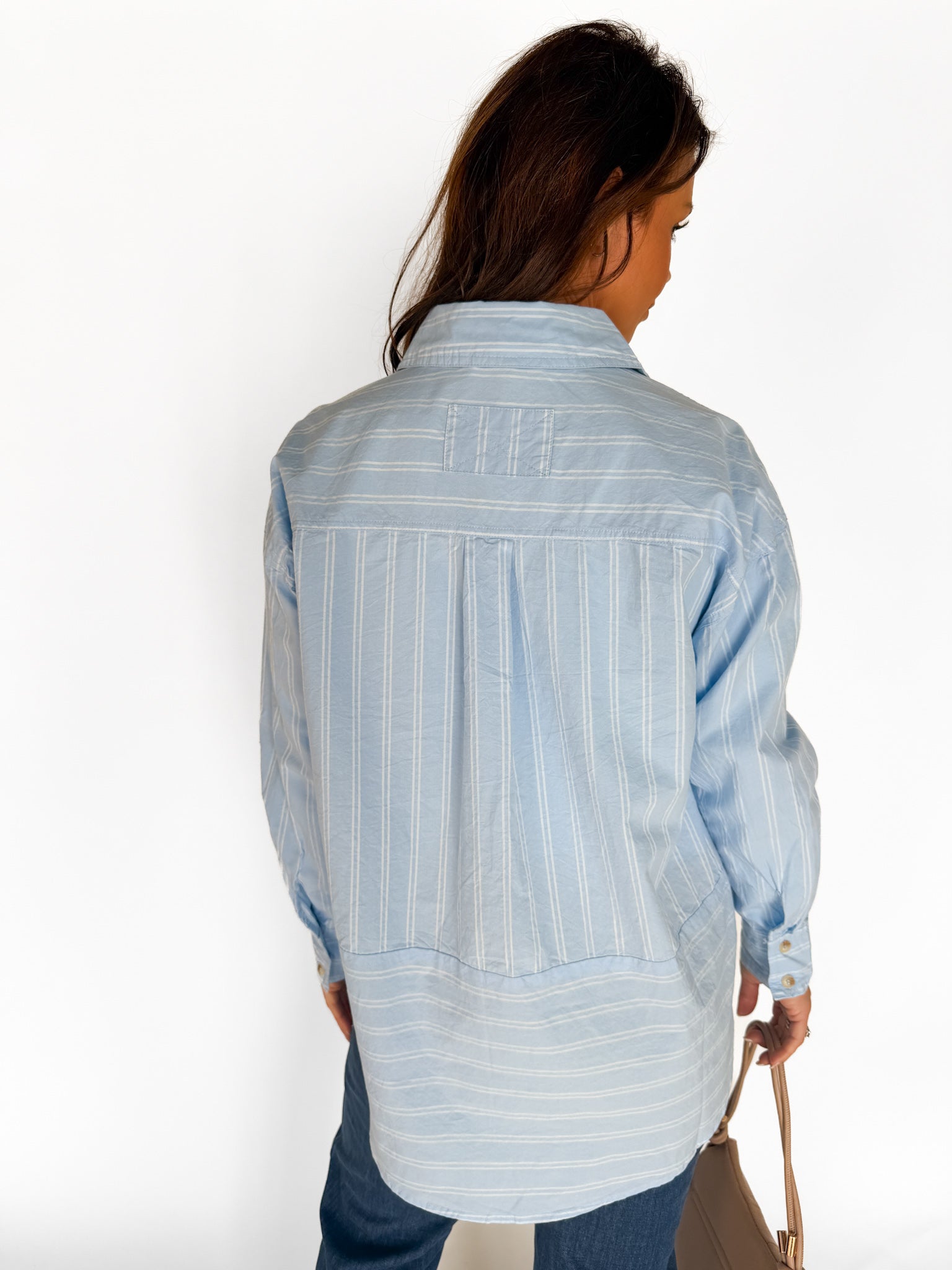 Oversized Stripe Button Up Top- Blue - Ana Patricia Boutique
