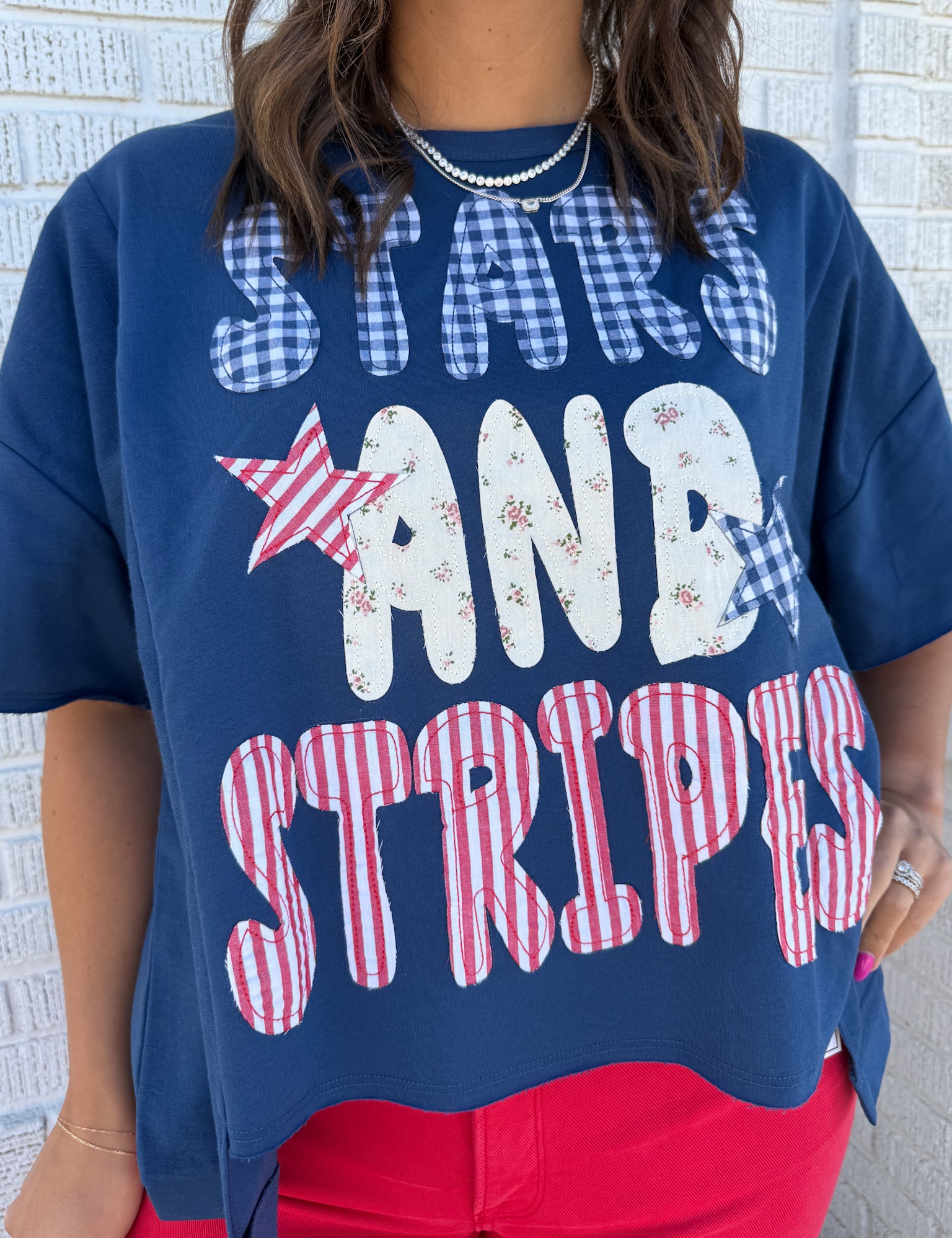Stars & Stripes Patchwork Top- Blue - Ana Patricia Boutique
