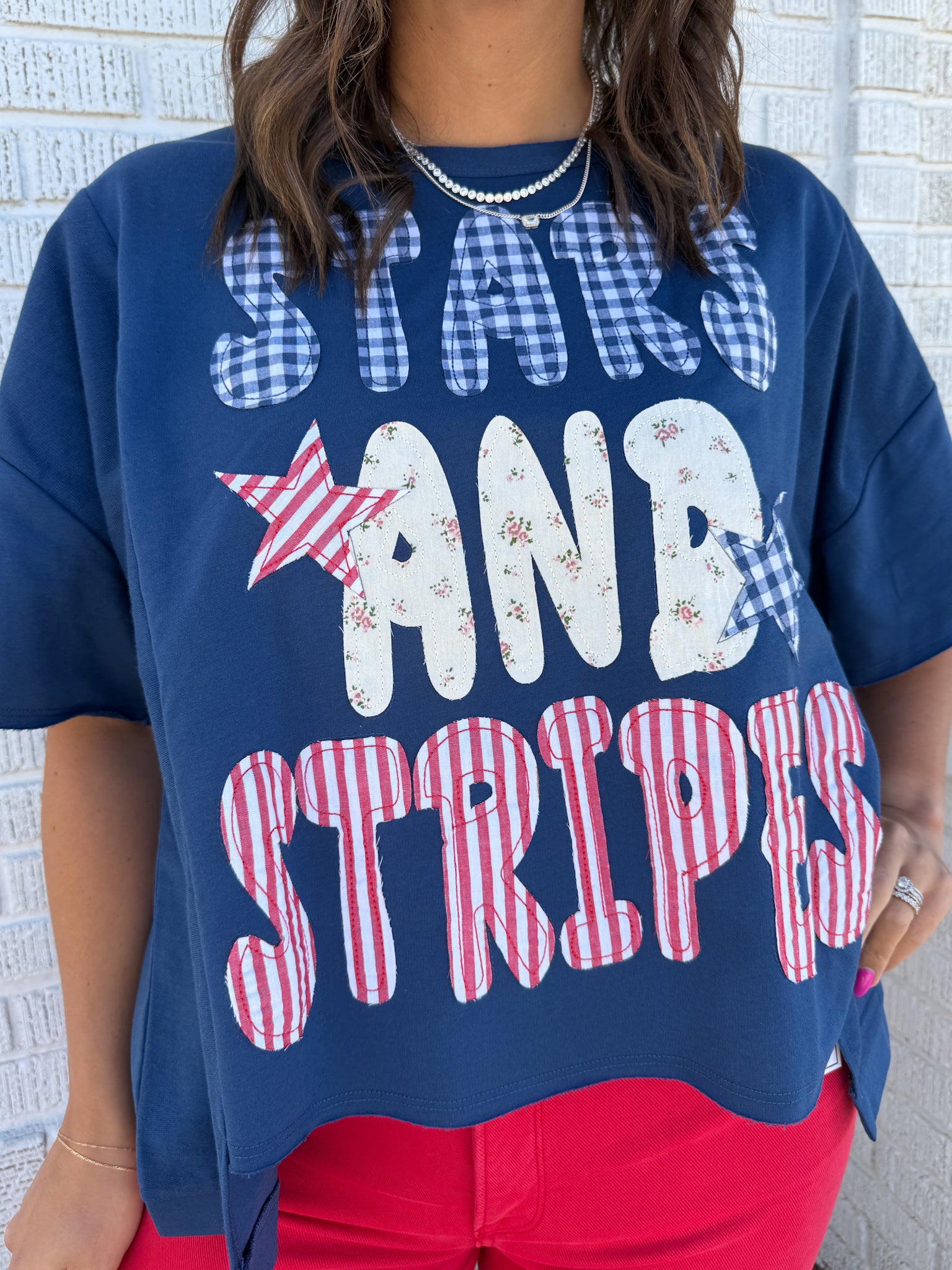 Stars & Stripes Patchwork Top- Blue - Ana Patricia Boutique