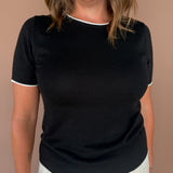 Layered Look Sweater Top- Black