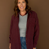 Pinstripe Button Up Top- Wine