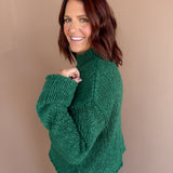 Open Knit Mock Neck Sweater- Green