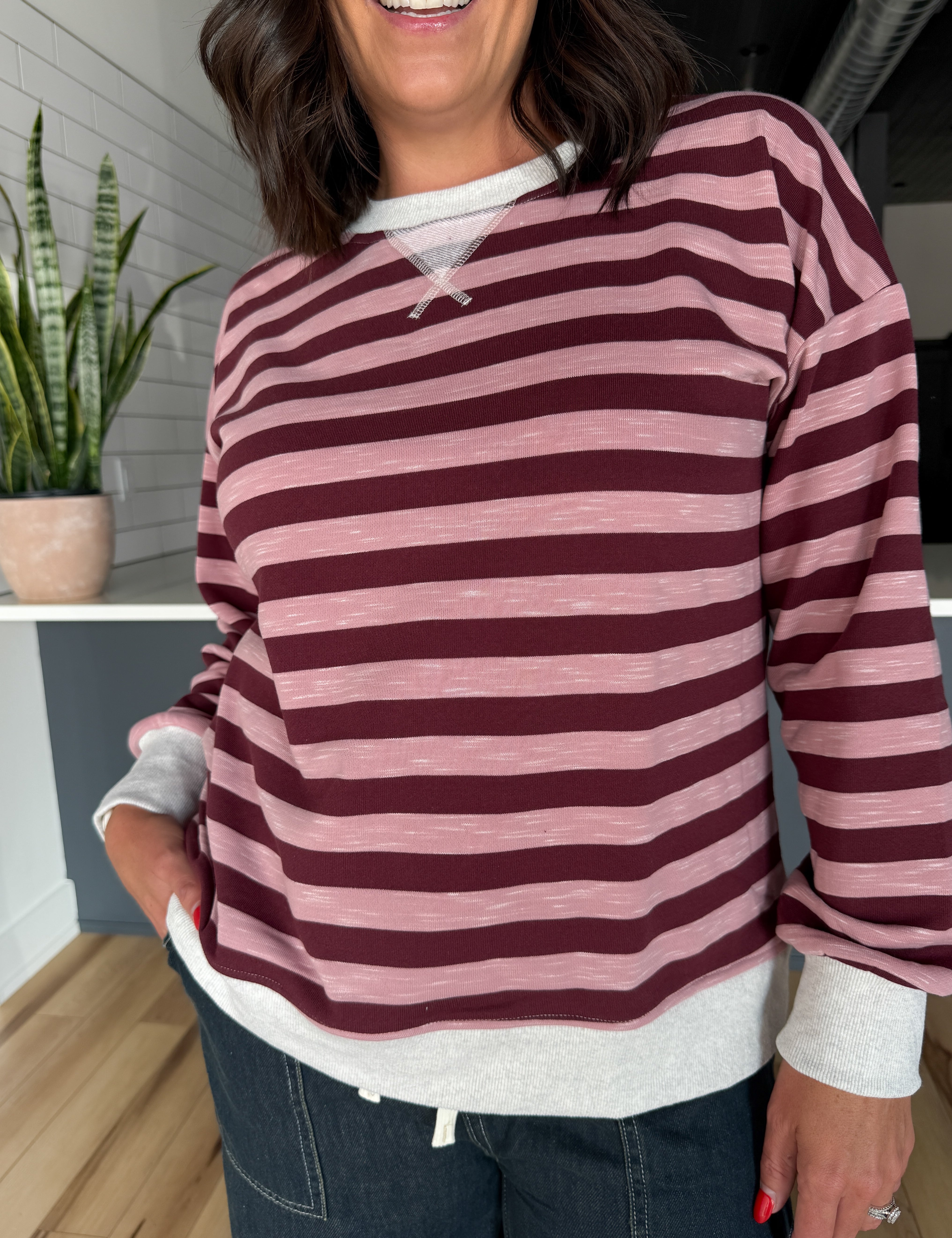 Color Contrast Pullover- Wine/Pink - Ana Patricia Boutique