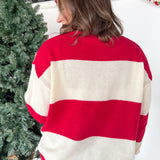 Sequin Tree Stripe Sweater- Red