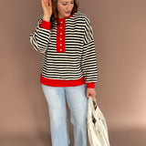 Striped Henley Top- Black/Red