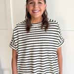 Striped Hi Lo Short Sleeve Top- Black - Ana Patricia Boutique