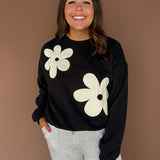 Floral Applique Crewneck- Black