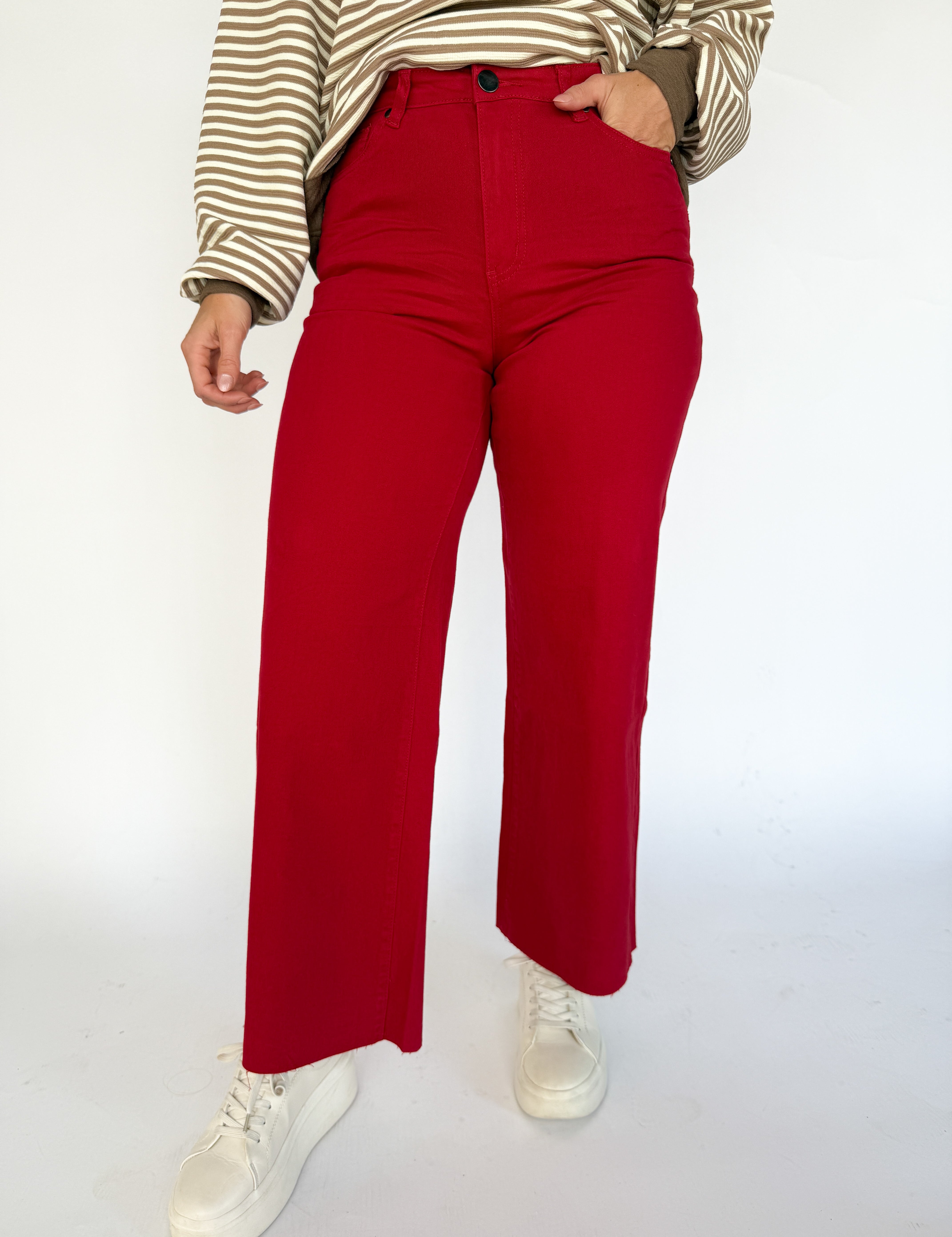 High Rise Twill Pants- Red Velvet - Ana Patricia Boutique