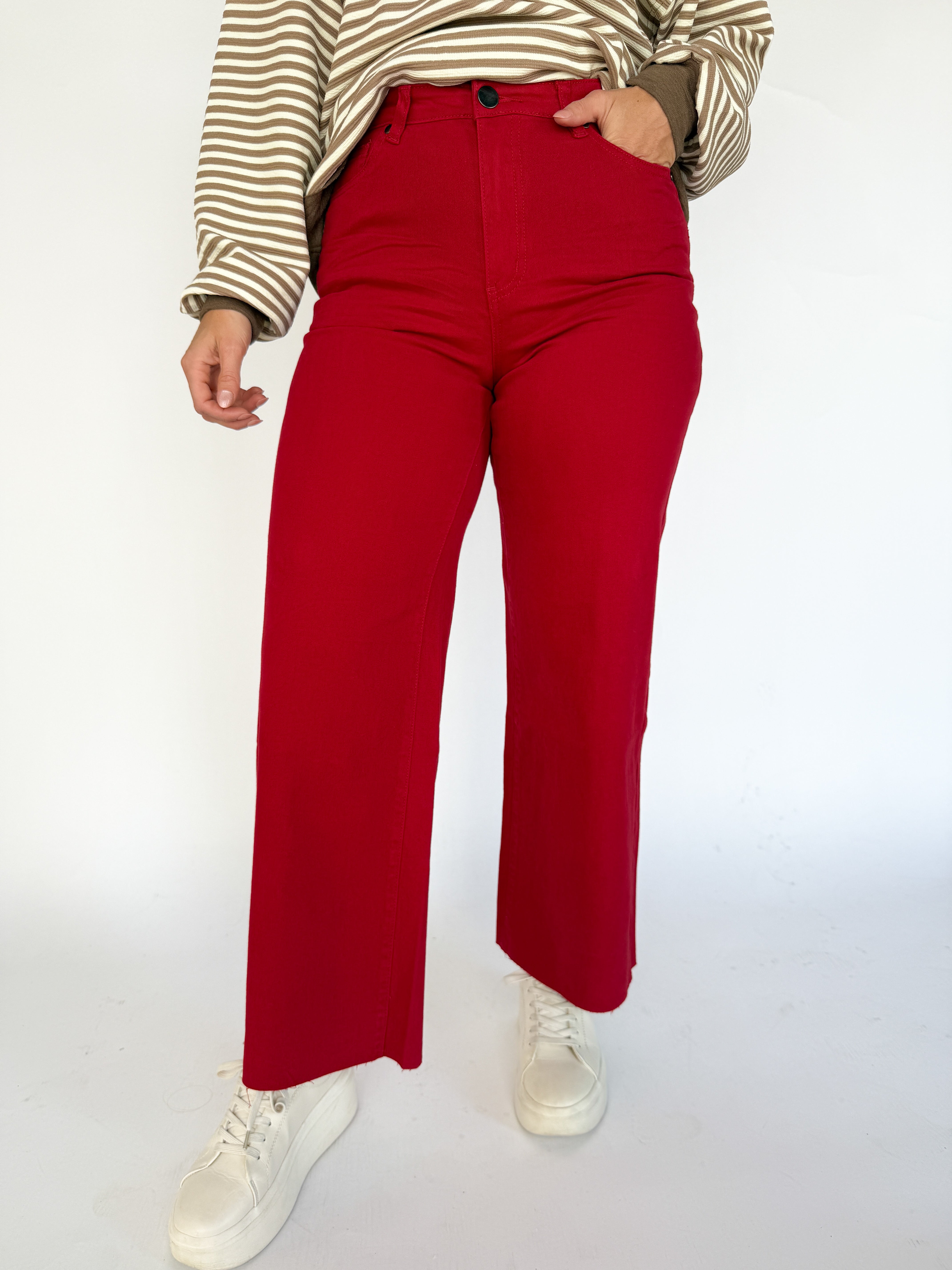 High Rise Twill Pants- Red Velvet - Ana Patricia Boutique