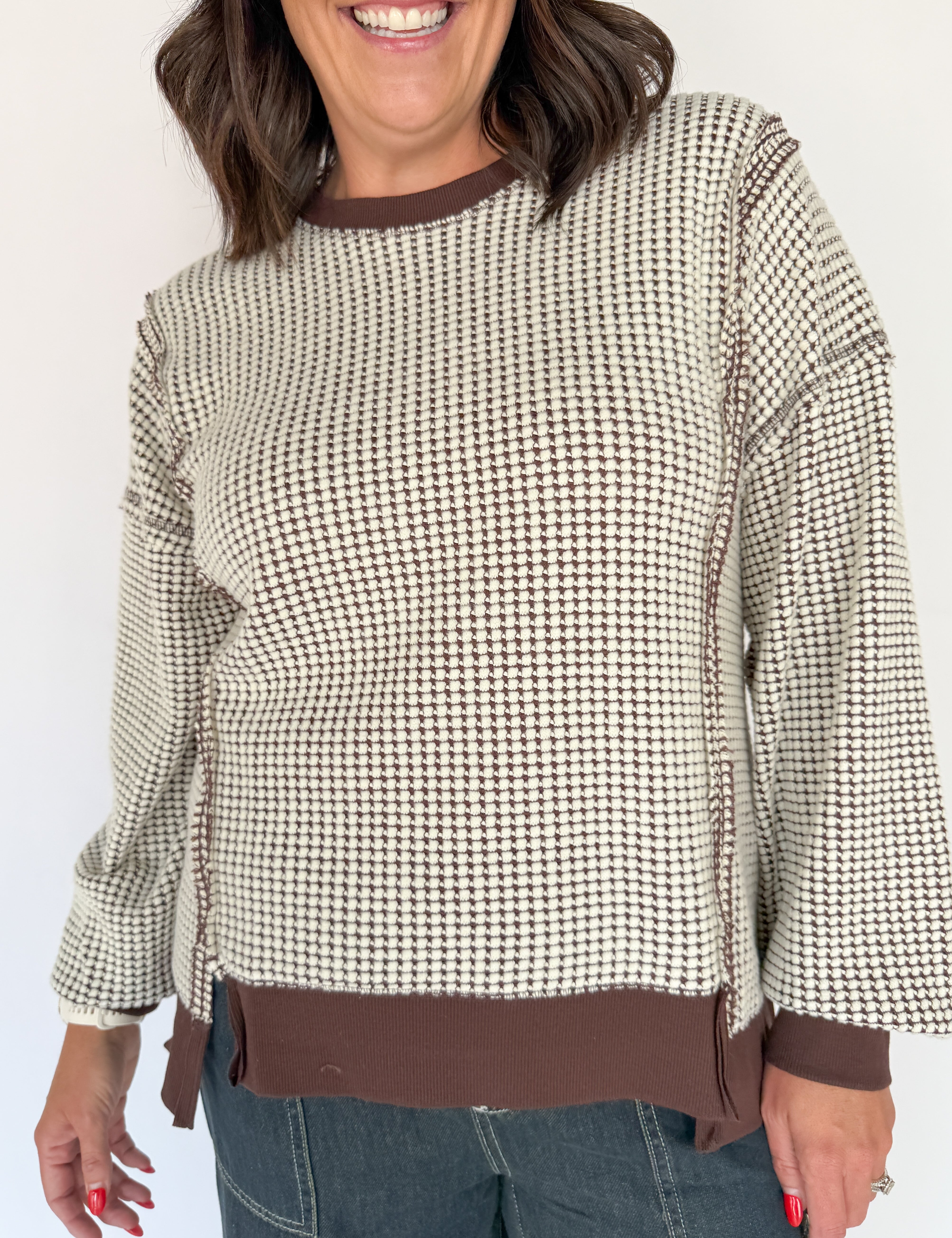 Oversized Waffleknit Pullover- Chocolate - Ana Patricia Boutique