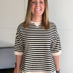 Striped Side Slit Top- Black/Cream - Ana Patricia Boutique