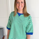 Striped Side Slit Top- Green/Cream - Ana Patricia Boutique