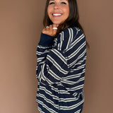 V Neck Striped Top- Navy