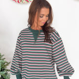 Striped Balloon Sleeve Top- Red/ Green