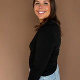 Knit Off Shoulder Top- Black