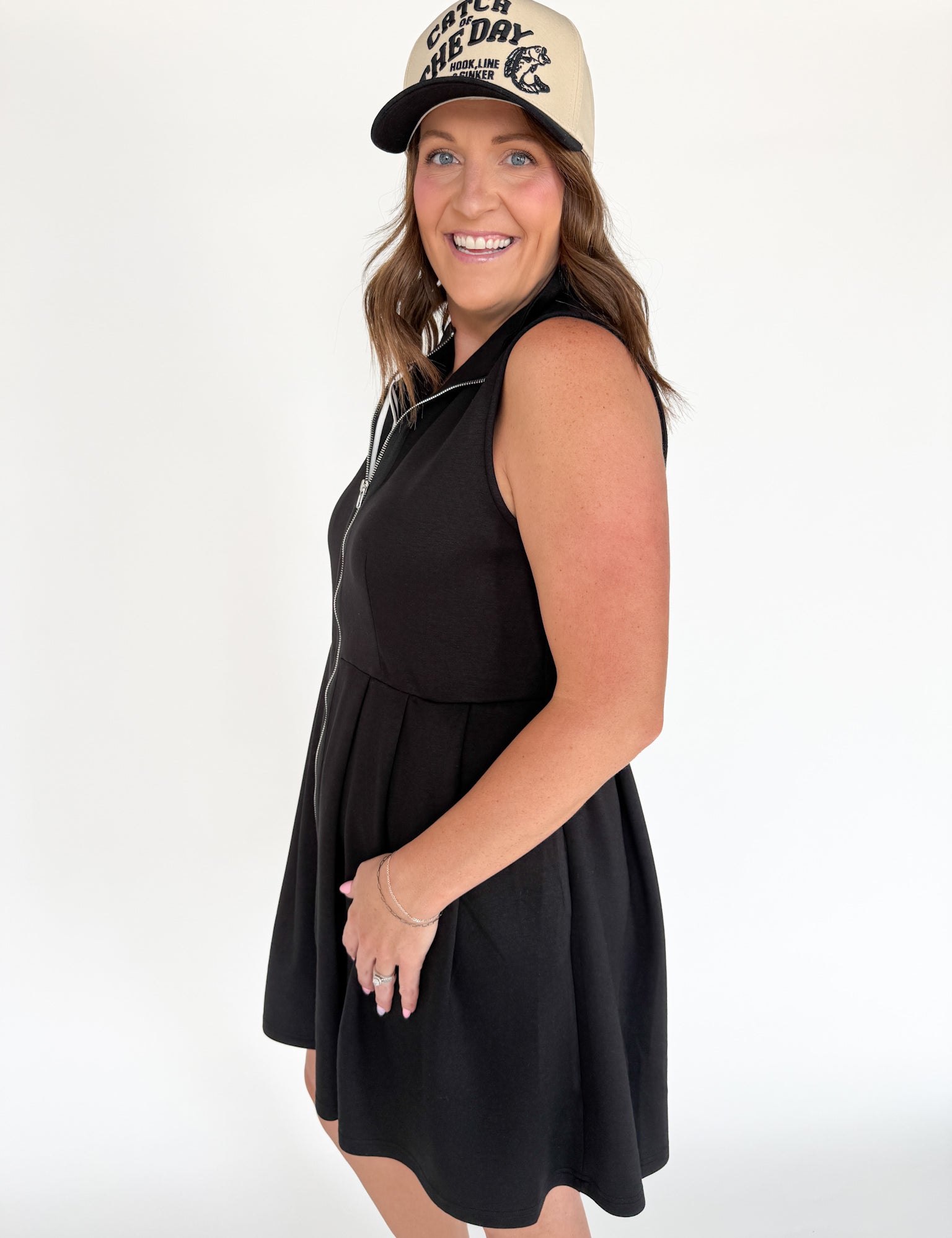 Sleeveless Scuba Zip Up Dress-Black - Ana Patricia Boutique