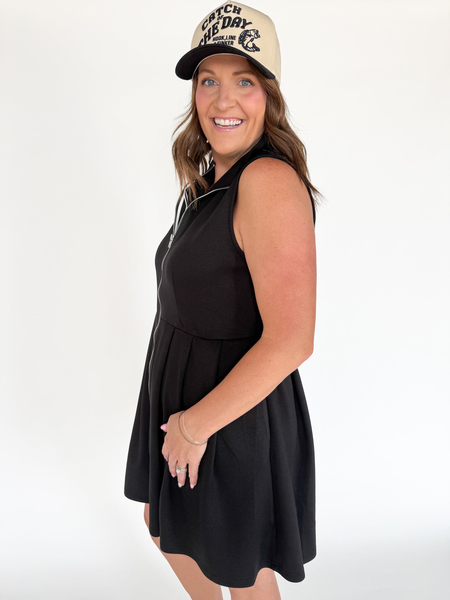 Sleeveless Scuba Zip Up Dress-Black - Ana Patricia Boutique