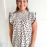Polka Dot Smocked Top- Oatmeal - Ana Patricia Boutique