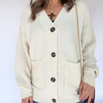 V Neck Waffleknit Cardigan- Ivory - Ana Patricia Boutique
