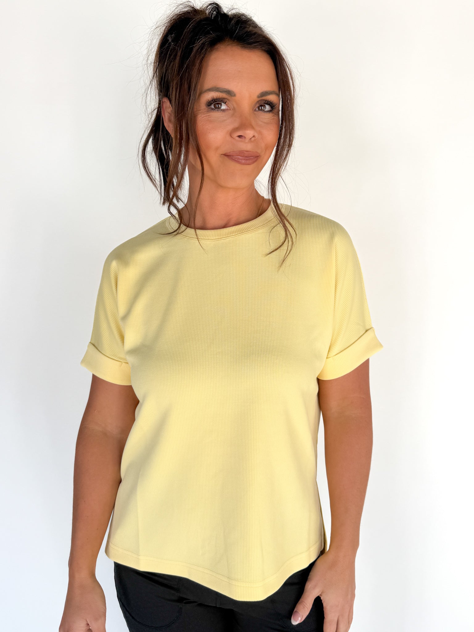Luxe Ribbed Lounge Tee-Yellow - Ana Patricia Boutique