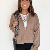 Zip Up Utility Jacket- Taupe