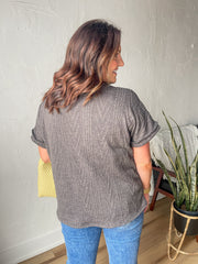 The Venue Short Sleeve Top- Charcoal