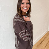 Contrasting Stripe Top- Brown