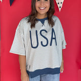 USA Rope Embroidery Top- Blue - Ana Patricia Boutique