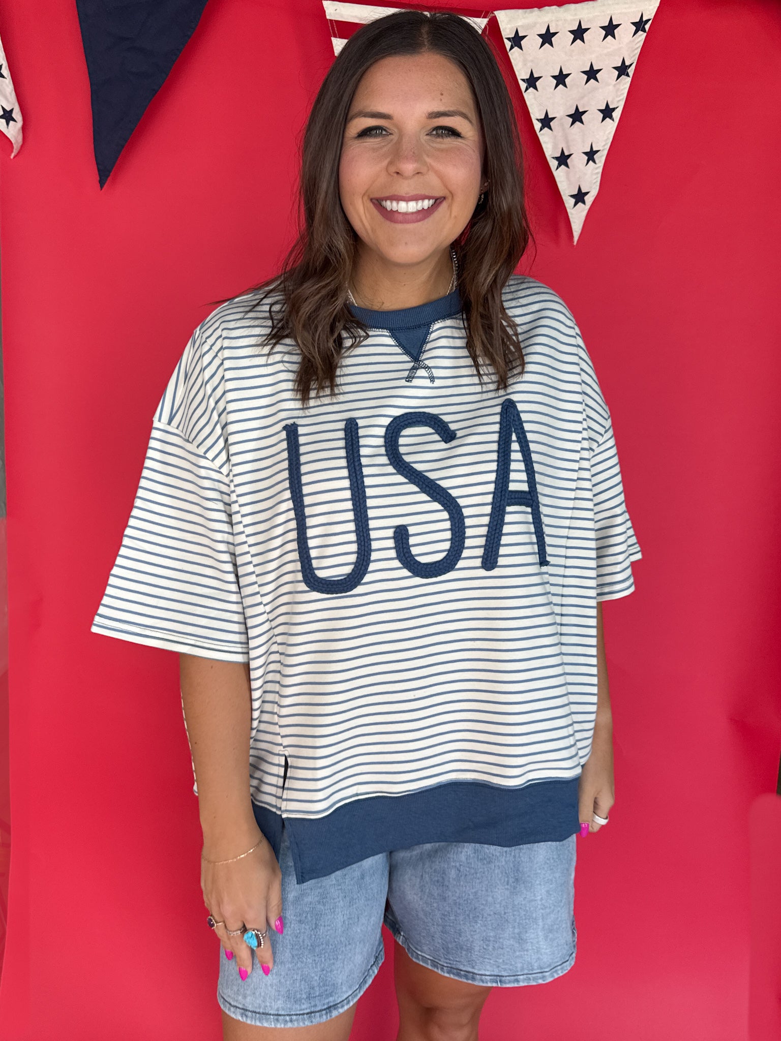 USA Rope Embroidery Top- Blue - Ana Patricia Boutique